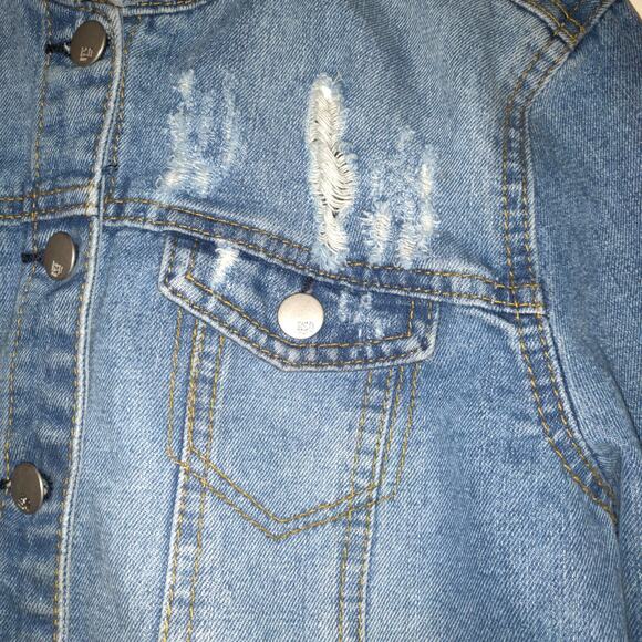 Rsq Denim Jean Jacket Women's S Distressed Medium Wash Blue Rips Trucker Pockets - Picture 3 of 16